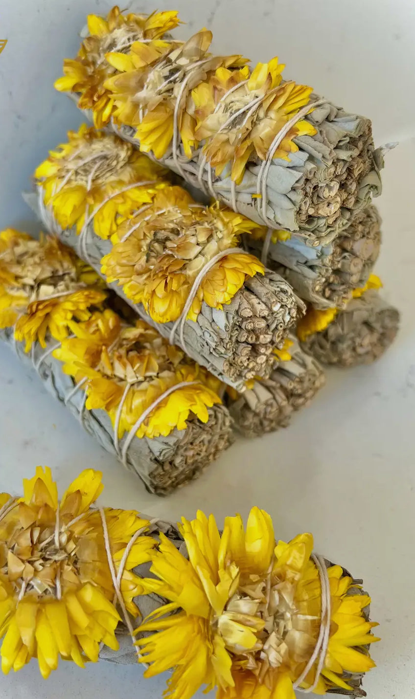 Sunflower with White Sage Bundle